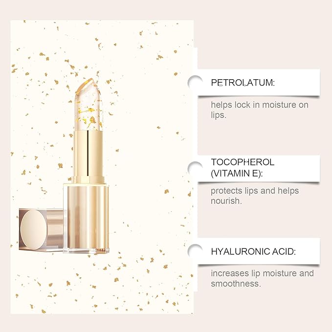 Transferproof Color Changing Lipstick,Gold Crystal Ph Lipstick Color Changing,Long Lasting 24 Hours Moisturizing Glossy Shine Lip Gloss for Women (1pcs)
