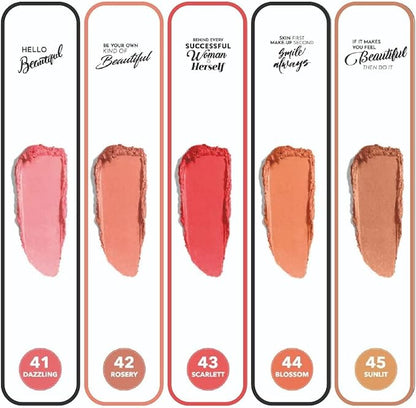 Cream Blush 44 |Light Peach | Fresh | Healthy & Natural Look | Ligh Weighted Formula | Sebum Control Richly Pigmented | Easily Blendable | Long Lasting | Semi Matte | 0.18 oz.