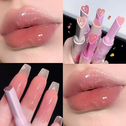 Petansy 6 Colors Jelly Lipstick Heart Shape Lipstick Set Plumping Serum Lip Balm Ultra Hydrating Smooth Lip Gloss for Women Makeup