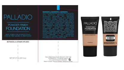 Palladio Powder Finish Liquid Foundation, Natural Matte Appearance, Reduces Fine Lines, Covers Large Pores, Hides Imperfections, All Day Wear, Sheer to Medium Coverage, Golden Beige