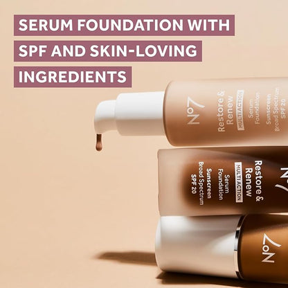 No7 Lift & Luminate Triple Action Serum Foundation - Liquid Makeup with SPF 15 for a Dewy, Glowy Base - Radiant Formula for Mature Skin - Umber (1 Fl Oz)