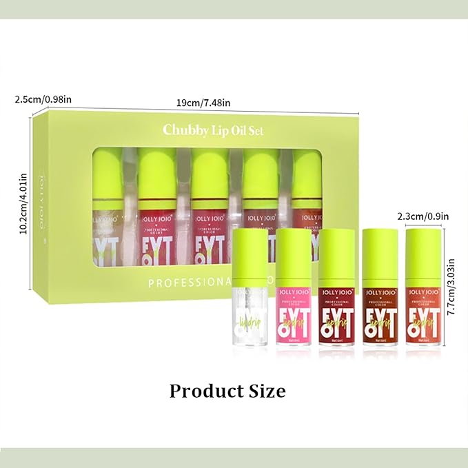 Lip Oil Pack- 5 Colors Tinted Lip Glow Oil Set Plumping Lip Oil Hydrating Transparent Moisturizing Lip Gloss Kit Gift for Girl Women Lip Makeup Care