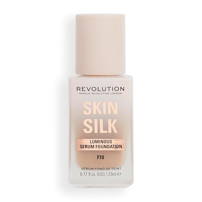 Revolution, Skin Silk Serum Foundation, Light to Medium Coverage, Lightweight & Radiant Finish, Contains Hyaluronic Acid, F10 Medium Skin Tones, 0.77 fl oz