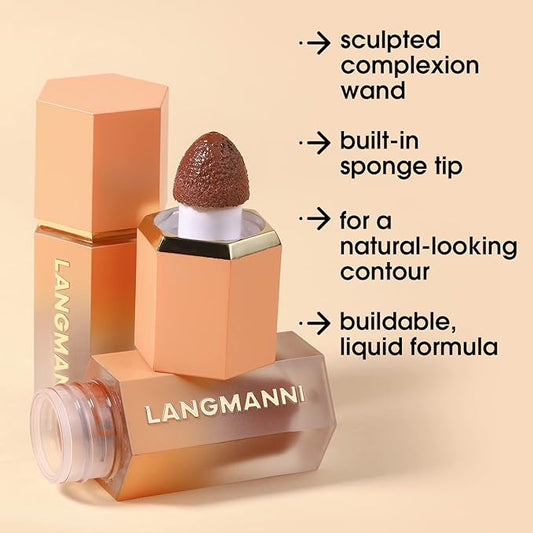 URQT Highly Pigmented Liquid Contour - Built-in Sponge Tip Sculpted Complexion Wand Contour Long Lasting Natural Weightless Buildable Highlighters Contour Contouring Bronzer (#101 GOLDEN SUN)