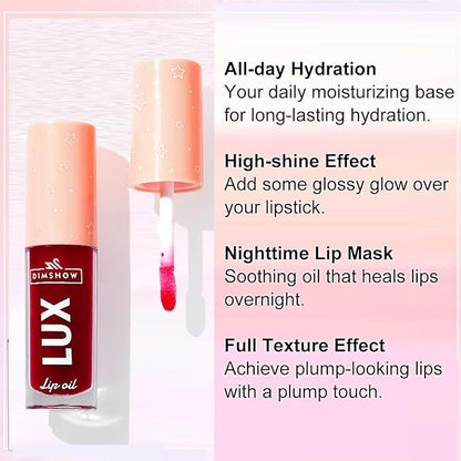Lip Oil Pack- 6 Colors Lip Glow Oil Set Tinted Plumping Lip Oil Hydrating Transparent Lip Oil, Moisturizing Lip Gloss oil for Girl Lip Care Makeup