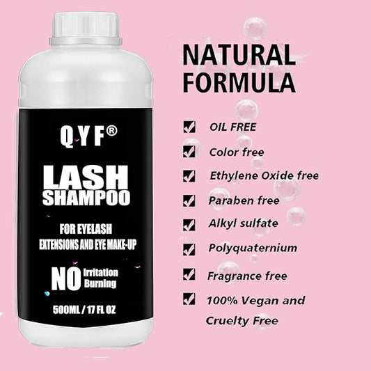 Eyelash Extension Shampoo 500ml Lash Extensions Shampoo Eyelid Foaming Cleanser Paraben & Sulfate Free Non-Irritating for Professional Salon and Home Use