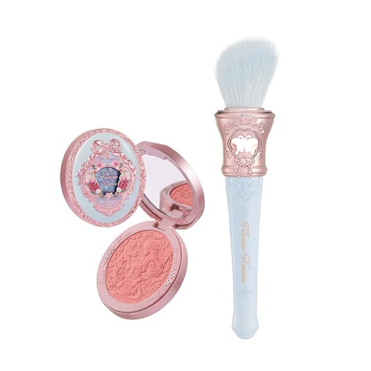 Flower Knows Midsummer Fairytales Embossed Blush 04 Summer Blossom+Butterfly Cloud Collar Angled Powder Brush Pearly Moonlight