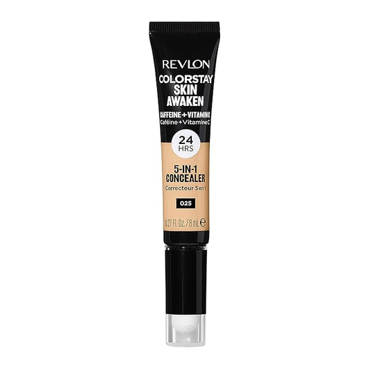 Revlon ColorStay Skin Awaken 5-in-1 Concealer, Lightweight, Creamy Longlasting Face Makeup with Caffeine & Vitamin C, For Imperfections, Dark Circles & Redness, 025 Light Beige, 0.27 Fl Oz