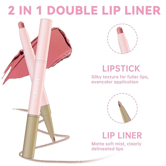 Nude Matte Lip Liner and Lipstick Lip Gloss Combo Set, Long-Lasting Creamy Lip Crayon Moisturizing Glossy Plumping Lip Gloss Lip Glow Oil with Lip Liner Makeup