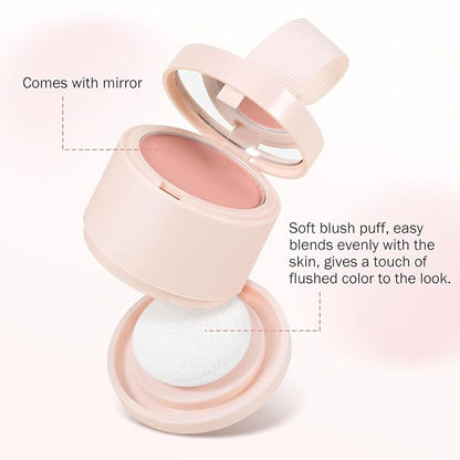 Boobeen Blush Compact for Face, Single Color Blush Powder Face Makeup, Highly Pigmented Matte Baked Makeup Pressed Blush Powder, Natural Blends Easily, with Puff