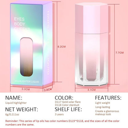 evpct Light Liquid Face Highlighter Makeup Waterproof Long Lasting Mermaid Pink Rose Gold Glimmer Glow Sparkly Glitter Body Shimmer Oil Liquid Luminizer Stick Highlight Illuminator for Face Body Cheek
