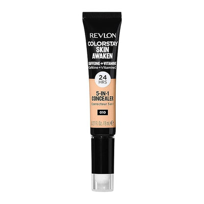 Revlon ColorStay Skin Awaken 5-in-1 Concealer, Lightweight, Creamy Longlasting Face Makeup with Caffeine & Vitamin C, For Imperfections, Dark Circles & Redness, 010 Vanilla, 0.27 Fl Oz