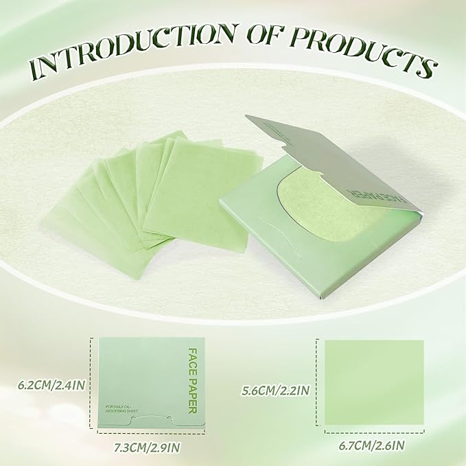BOROLA Oil Blotting Paper for Face 200 Sheets Replacement Packs, Soft Absorbing Pads for Face Shine Control, Portable Oil Absorbing Tissues for Oily Skin, Design for Men & Women(Green)