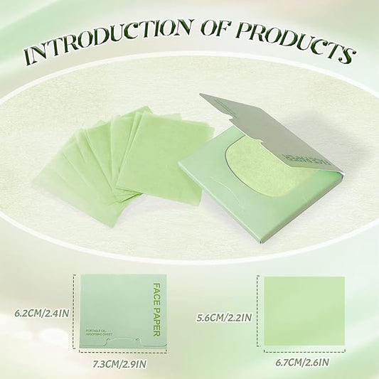 BOROLA Oil Blotting Paper for Face 200 Sheets Replacement Packs, Soft Absorbing Pads for Face Shine Control, Portable Oil Absorbing Tissues for Oily Skin, Design for Men & Women(Green)
