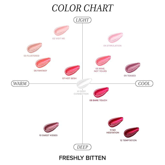 Absolute New York Freshly Bitten Gloss, Non Sticky, Weightless Lip Gloss with Jojoba Oil (Bare Touch Vivid Red, .8 Oz)