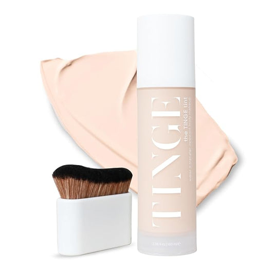 Tinge Body Makeup & Brush Bundle, 48-Hour Medium Coverage Tint with Hyaluronic Acid, Semi-Matte, Water & Transfer Resistant, Vegan, Kabuki Brush for Streak-Free Blending, Fair Cool, 3.38 Fl Oz