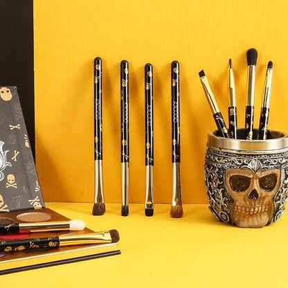 docolor 10Pcs Eye Makeup Brushes Skull Printed Eyeshadow Makeup Brush Set and Yellow Eyeshadow Palette 9 Colors Gemstone Shadow Palette Highly Pigmented Mattes Shimmers Long-Lasting Makeup Palette