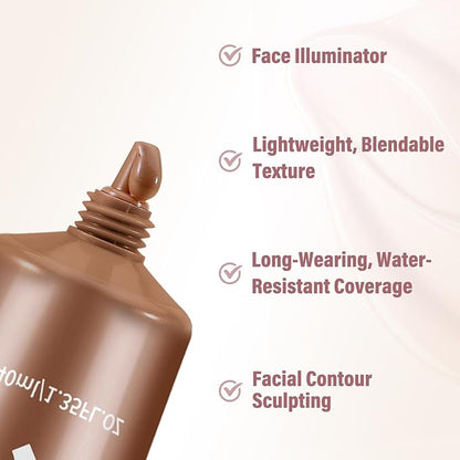 Boobeen Liquid Foundation Makeup, Waterproof Dewy Foundation With Slight Shimmer, Illuminator Highlighter, Luminous Silk Foundation To Enhance Skin Natural Glow