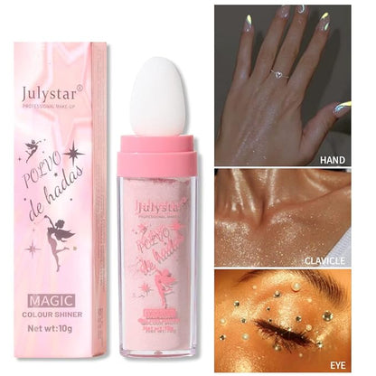 GL-Turelifes Polvo De Hadas Hightlighter Stick Puff Fairy Bomb Stick Glitter Loose Powder Highlight Contouring Powder Shimmer for Eyes, Face, Body Brighten Makeup(P03 wheat)