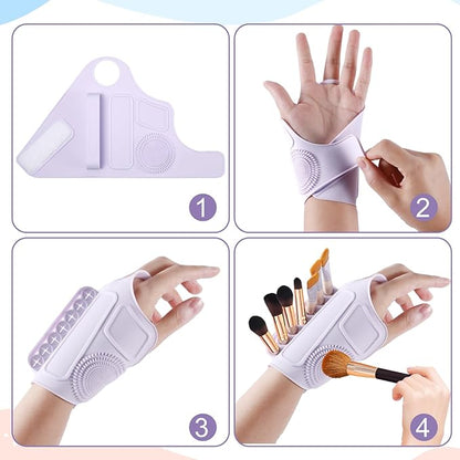 Makeup Mixing Palette Wrist Strap, Multifunctional Silicone Foundation Mixing Tray with Makeup Brush Storage Irregular Makeup Hand Plate Portable Cleaning Tool for Girls Women Gift