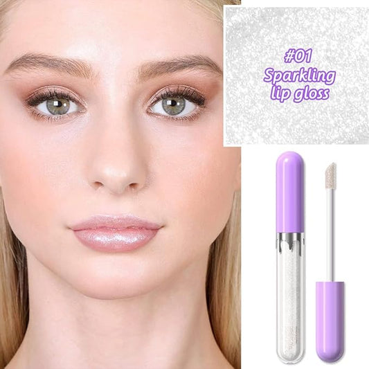 Glitter Liquid Lip Gloss,Nude Shimmer Lipstick, Waterproof Shimmer Lip Stain Lip Glaze, High Shine Long Lasting Shiny Lip Color Makeup 01#