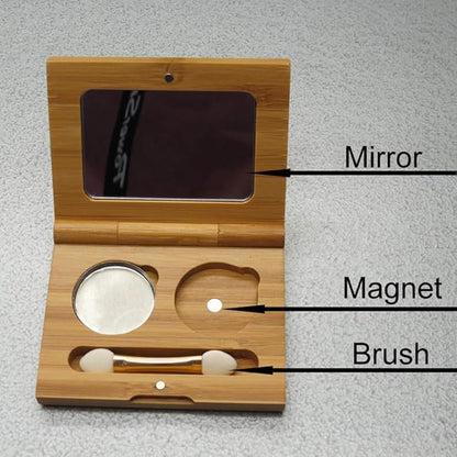 1 Piece Bamboo Empty Eye Shadow Case Box Double Grid Tinplate Palette Pans Bamboo Eyeshadow Case Magnetic Eyeshadow Palette Cosmetics Organizer Container with Makeup Brush for Eye Shadow Blush Powder