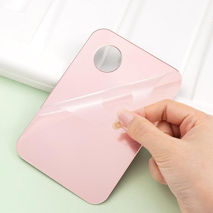 4 Pcs Makeup Mixing Tray Palette with Spatula - Foundation, Eye Shadow, Lipsticks, Nail Art - Beauty Salon (Pink and Transparent)