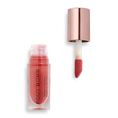 Revolution, Pout Bomb Plumping Lip Gloss, High Shine, Rich Glossy Pigment, Infused with Vitamin E, Peachy Coral, 0.15 fl oz