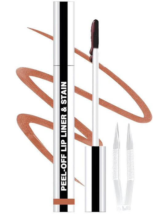 Lip Liner Stain Peel Off with Tweezer, Long Lasting Matte Lip Tattoo, Highly Pigmented Color Lip Makeup, Waterproof, Transfer-proof Lipstain for Women, for All Skin Types