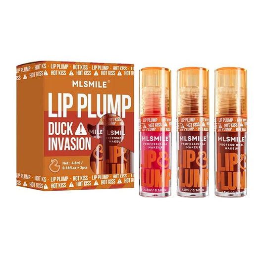 3 Colors Duck Lip Plumper Gloss, Korean Glitter Gloss for Fuller Lips | Hydrating, Non-Sticky Tinted Lip Balm Set (Set B)