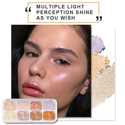 8 Colors Face Body Cheek Diamond Shimmer Highlighter Palette - Gold Shimmer Blush Bronzer and Makeup Powder C01