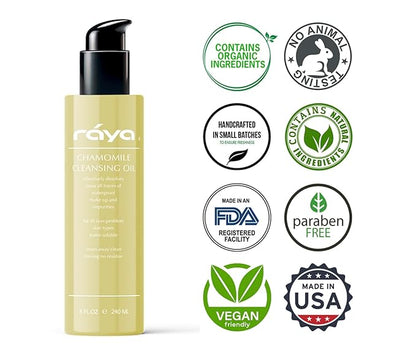 Raya Chamomile Facial Cleansing Oil (154) | Natural and Organic, Water-Soluble Oil Cleanser and Water-Proof Make-Up Remover For All Skin | Made With Chamomile and Lavender Oils