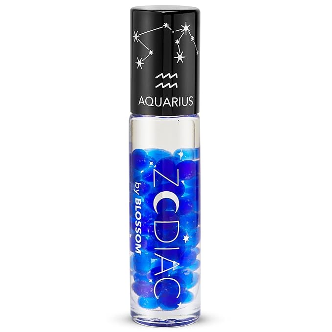 Blossom Lip Gloss Zodiac Sign Vanilla Scented Roll-On Lip Gloss, Moisturizing + Hydrating with Zodiac Crystals, Made in USA, 0.20oz, Aquarius