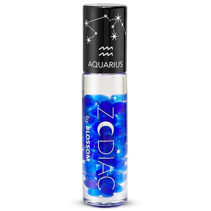 Blossom Lip Gloss Zodiac Sign Vanilla Scented Roll-On Lip Gloss, Moisturizing + Hydrating with Zodiac Crystals, Made in USA, 0.20oz, Aquarius