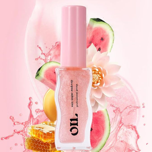 Honey Infused Hydrating Lip Oil Lip Gloss with Honey Tropical Scent, High-Shine Non-Sticky Formula for Dry Lips, 8ml (Watermelon, Lip Oil-3)