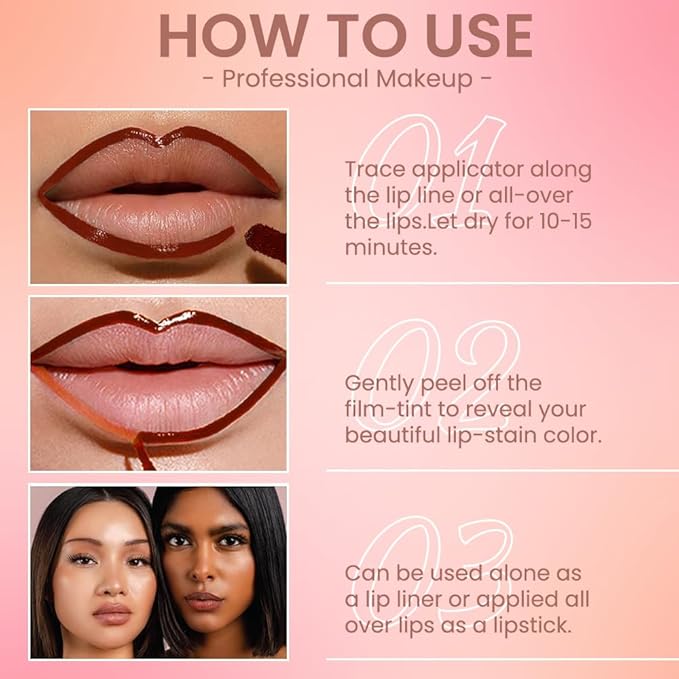 Matte Liquid Lip Stain Peel Off Lip liner Tattoo, Orange Red Matte Peel Off Lip Stain, Long Lasting Waterproof Lipstick Lip Gloss Stain, Transfer-proof for All Skin Types, 0.12 fl oz 07#