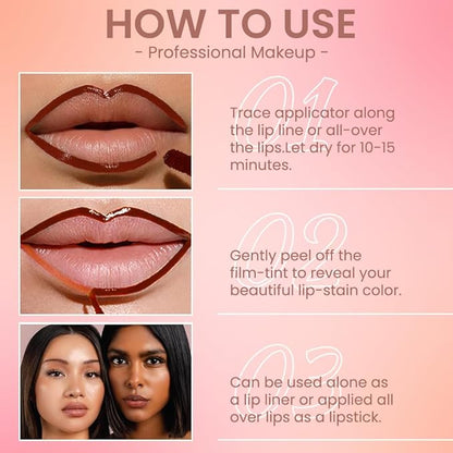 Matte Liquid Lip Stain Peel Off Lip liner Tattoo, Orange Red Matte Peel Off Lip Stain, Long Lasting Waterproof Lipstick Lip Gloss Stain, Transfer-proof for All Skin Types, 0.12 fl oz 07#