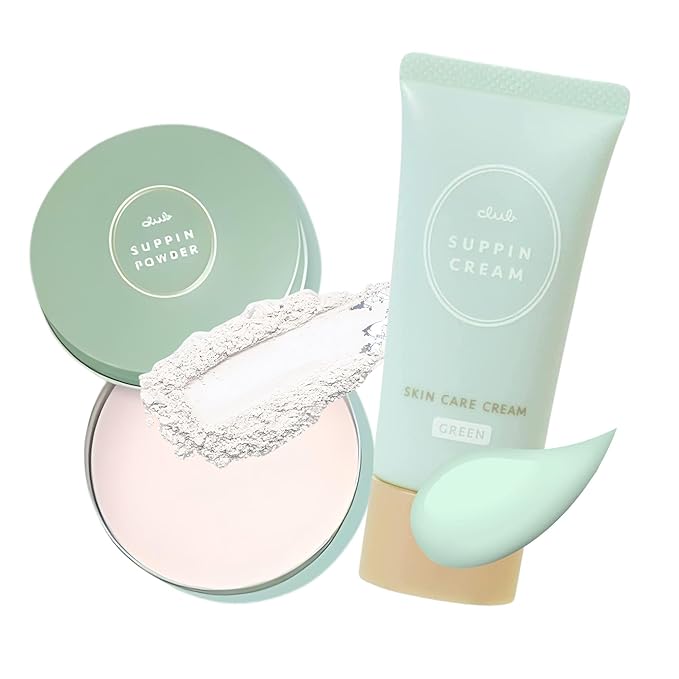 Suppin Setting Powder & Hydrating BB Cream, Pressed Powder with Skin-Smoothing Amino Acid+ Lightweight Makeup Foundation Moisturizer Cream with Botanical Extract Formula, White Floral Bouquet
