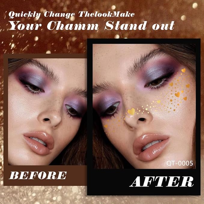 8Ps Face Glitter Speckles Patches, 2Colors 4styles Glitter Freckles Face Tattoo, Glow Up Makeup Patches, Cute Glitter Makeup Accessories for Women, Cosmetic Glitter for Face Gift