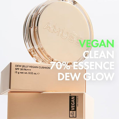AMUSE SEOUL Dew Jelly Vegan Cushion Foundation 1.5 CLEAR | dewy, glow, long-lasting, double coverage, clean beauty, lightweight, natural look, foundation for sensitive skin, hydrating cushion