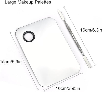 Makeup Mixing Palette, Stainless Steel Makeup Palette, Cosmetic Palette with Spatula Tool for Nail Art Eye Shadow Eyelash Makeup (Small+Large)