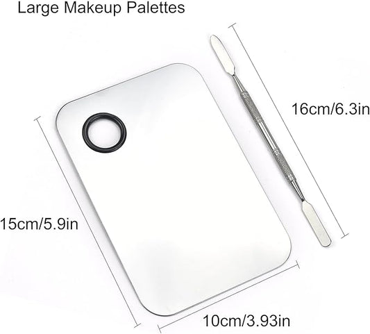 Makeup Mixing Palette, Stainless Steel Makeup Palette, Cosmetic Palette with Spatula Tool for Nail Art Eye Shadow Eyelash Makeup (Small+Large)