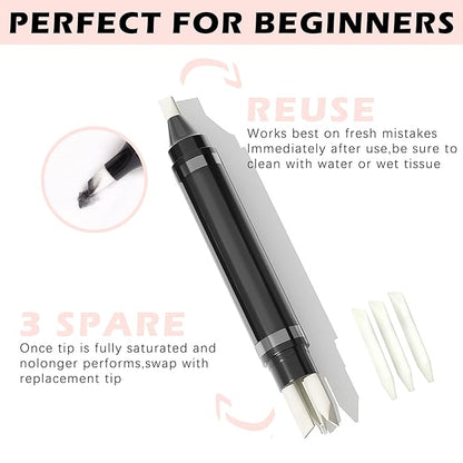 2Pcs Makeup Remover Pen Quick Fix Cleanser Eraser Pen Correct Makeup Mistakes Corrector Pen for Eyes Lips Face Correction Eyeliner Lipstick Mascara Fixer with 3 Replacement Heads