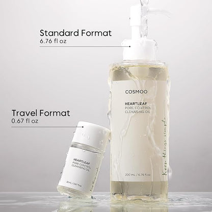 Heartleaf Pore Control Cleansing Oil Mini, Makeup Blackhead Remover, Travel Size, Korean Skin Care, Oil Cleanser for Face (20ml / 0.67 fl.oz.)