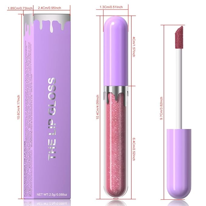Glitter Liquid Lip Gloss,Fuchsia Shimmer Lipstick, Waterproof Shimmer Lip Stain Lip Glaze, High Shine Long Lasting Shiny Lip Color Makeup 13#