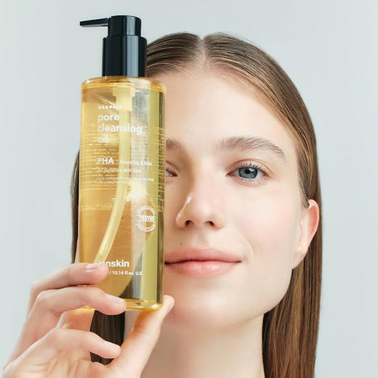 Hanskin Pore Cleansing Oil, Oil Cleanser for Face, Makeup Blackhead Remover, Korean Cleanser for Sensitive Skin [PHA] (10.14 oz)