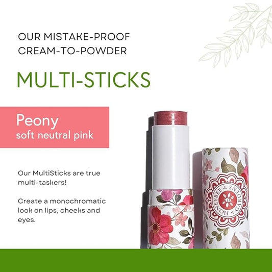 Honeybee Gardens Color Within Reach MultiStick, Peony, Soft Neutral Pink, Multipurpose Makeup, Natural Glow, Easy Application, Vegan, Cruelty-Free, Net Wt. 0.2 oz