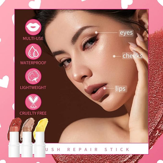 Makeup Sticks Set, Matte Cream Blush Stick for Cheeks, Eyes and Lips, Contour Stick & Highlighter Makeup Sticks for All Skin (Blush, Highlighter & Contour)