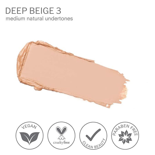 Camera Stick Foundation by True + Luscious - Full Coverage Cream Foundation - Non-Comedogenic & Hydrating Formula - Vegan, Paraben Free, & Cruelty Free - 0.49 oz (Shade 3: Deep Beige)