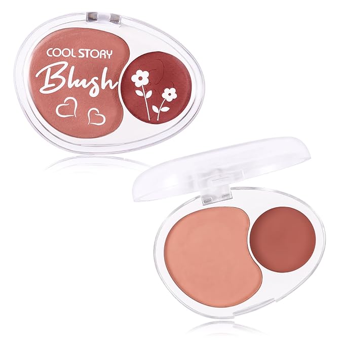 Dual-Tone Face Blush Palette for Cheeks - Waterproof, Long-Lasting, Satin Finish, Creamy Texture, Sculpting, All Skin Tones, Squalane, Highlighting, for Home, Travel, Makeup 2 Tone Tint 9#